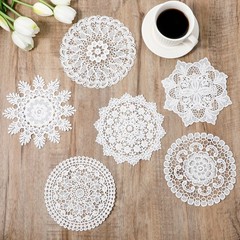 Lace Doilies for Tables, 6 Pcs 6 Inch Vintage Crochet 6 inches, White