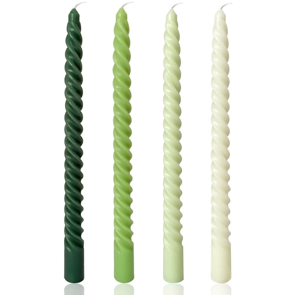 10 Inch Spiral Taper Candles for Home Decoration, 4 Pack 10 inches, Green