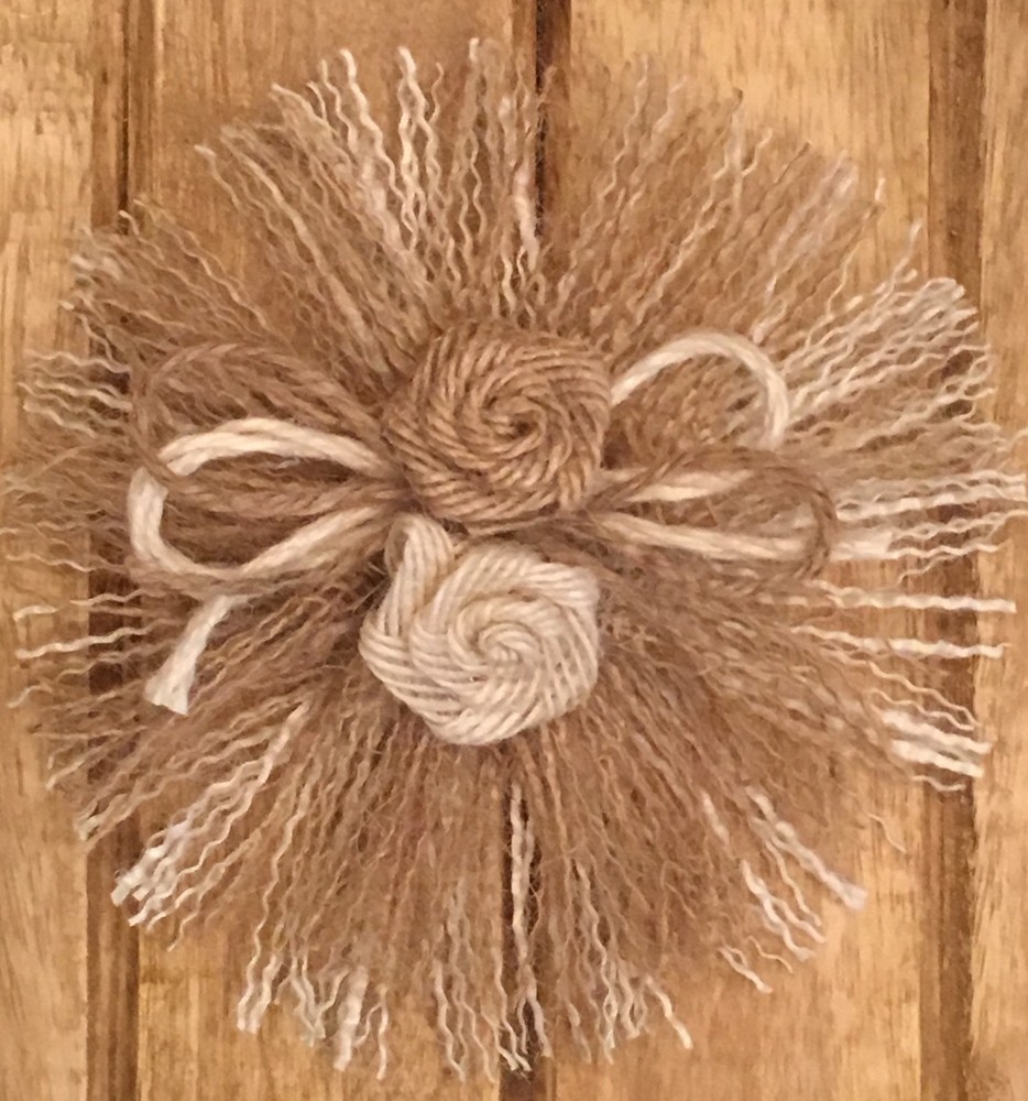 Primitive Burlap Fringe Rose Flower Barn Wedding Bridal Cake Shabby Chic S/2 5″