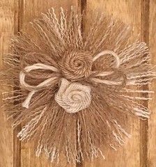 Primitive Burlap Fringe Rose Flower Barn Wedding Bridal Cake Shabby Chic S/2 5″