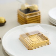 50 Square 3″ Gold clear Mini Cupcake Boxes Dome Plastic Favor Holders Events