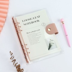 MultiBey A5 Binder 6-Ring Clear Binder Notebook Cover, Rose Gold Round Ring w…