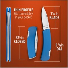 POCKET KNIFE Small Blue 3-1/2″ Lockback Smooth Handle Engravable Wedding Gift