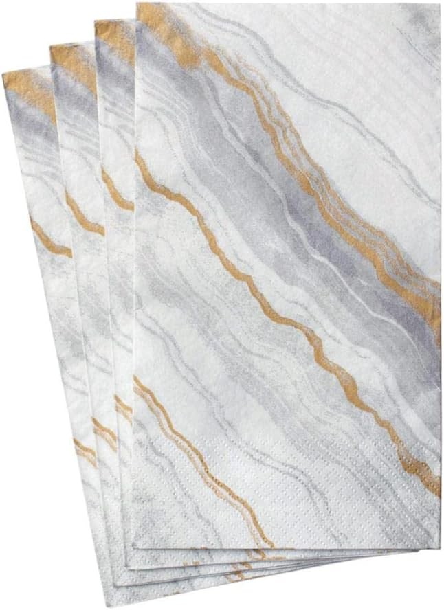 Marble Paper Guest Towel Napkins in Grey, 15 Per Package