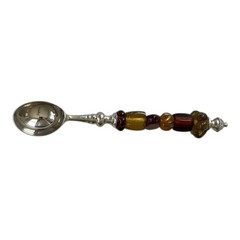 Wedding Cake Server Set & Ice Cream Scoop w/Amber Glass Beaded Handles India EUC