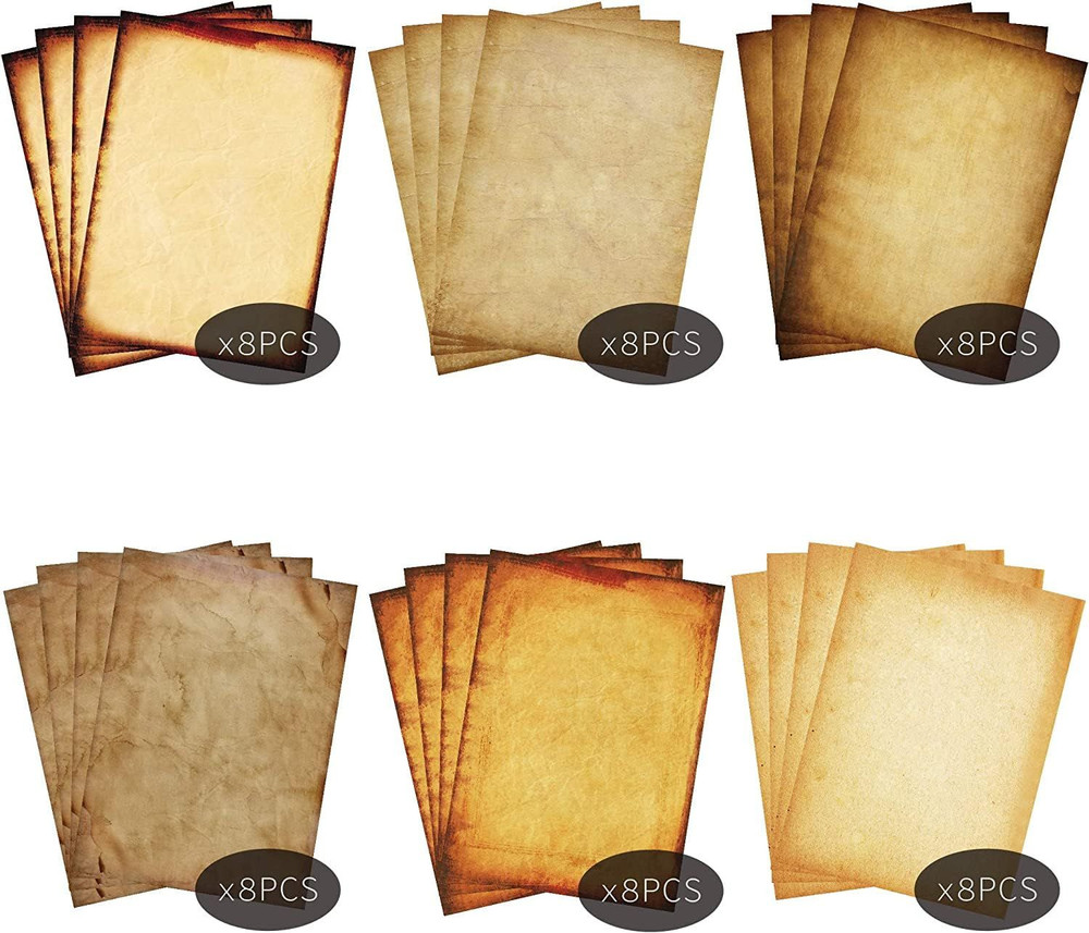 Stationary Paper 48 Pack Parchment Antique Colored Printed 8.5″x11″, Brown