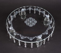 Cake Stand Crystal Square 36 Hangers 4 Adjustable Legs Laser Design 16″W 4.25″H