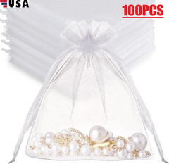 100Pcs White Organza Gift Bags Favor Pouches for Weddings, Parties, Jewelry