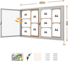 48″X30″ Enclosed Bulletin Board, Outdoor Lockable Weather-Resistant Aluminum Cor