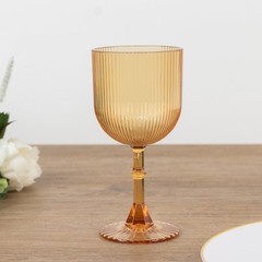 12 AMBER GOLD Plastic Wine Glasses Vintage Ribbed Pattern Events Decorations