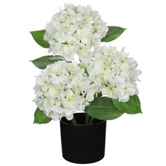 Hollyone White Hydrangea Artificial Flowers in Pots 19.7″ Faux Silk Hydranges…