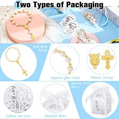 100 Pieces Baptism Favors Set Includes 25 Pieces Mini Rosary, Laser Cut Gold