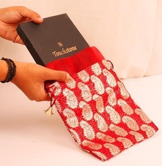 Drawstring Bags Traditional Indian Handcrafted 9×7 inches Paisley (9 Pcs) Red
