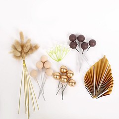 25 ASSORTED Palm Leaves Flower Ball Boho CAKE TOPPERS Decoration Set Events
