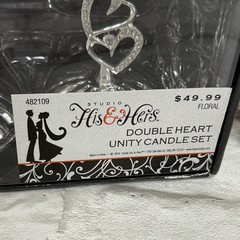 Wedding Silver His & Hers Unity Candle Set Hearts & Rhinestone Bling Set 3 New