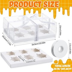 24 Pack Clear Cupcake Boxes 6 Count Plastic Clear Cupcake Containers with