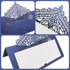 50 PCS Navy Blue Laser Cut Wedding Place Cards Tented Blank Cardstock Name
