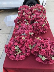 Lot of 6 Burgundy Rose Hydrangea Wedding Centerpieces Faux Floral Fairy Lights
