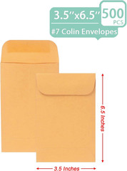 Xxcxpark 500 PCS #7 Coin Envelopes, 3.5 X 6.5 Inches Brown Kraft Envelopes Class