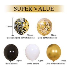Zesliwy Black Gold Confetti Balloons 12 Inch (Pack of 50), White