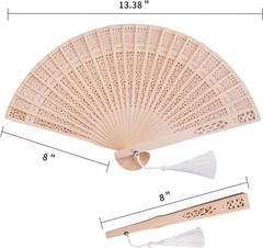 50 Set Sandalwood Fan Wooden Hand Fan Baby Shower Party Favors with Organza Bags