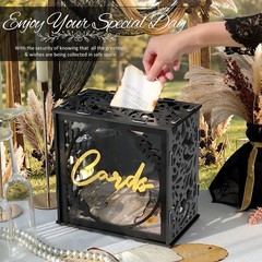 Black Gold Wedding Card Box PVC Holder Graduation Bridal Shower Envelope Slot