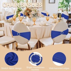 10 Pack Chair Sashes, Stretch Chair Cover Band Bows Cover Band, Sapphire Blue