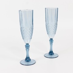 6 DUSTY BLUE 8 oz Crystal Plastic Champagne Flute GLASSES Party Events