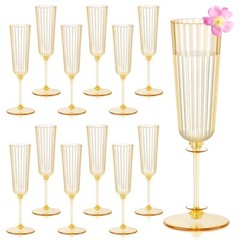 Pack Plastic Champagne Glasses Unbreakable Ribbed Champagne Flutes 12 Gold