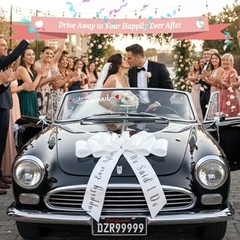 8 Pcs Just Married Wedding Car Decorations Kit – 30 Inchs Big Bow – White