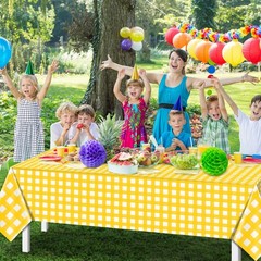 Denwiller 3 Pcs Yellow Gingham Tablecloth 54 x 108 inches,
