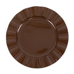 10 BROWN 11″ Round PLASTIC Salad Dinner PLATES Gold Wavy Rim Wedding Party