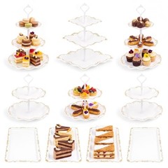 10 Pcs Cupcake Stand,Dessert Table Display Set with Gold Rim,3 x Three White