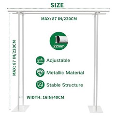 Double Crossbar Backdrop Stand Adjustable Background W16xL87xH87 in White