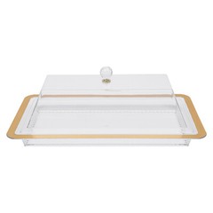 Acrylic Cake Stand With Lid Rectangular Clear Gold Trim 50 × 28 cm