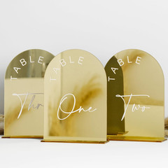 Gold Mirror Arched Wedding Table Numbers 1-10 with Stands, 5×7 Inch Acrylic Arch
