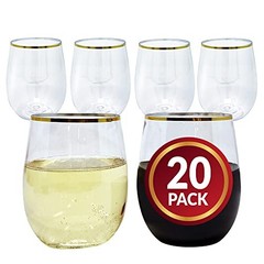 12oz. Disposable Wine Glasses Gold-Rim (20 Pack) Stemless Crystal Clear |