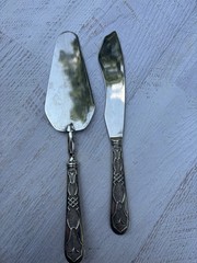 Vintage 800 Silver Cake Server & Knife Set Geometric Engraved Continental