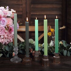 ASSORTED GREEN 5 Ribbed Design 9″ Unscented Premium Wax Taper CANDLES Party