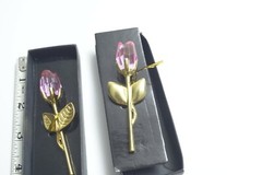 Gold Stem Red Rose in a box Wedding Favor Set of 2