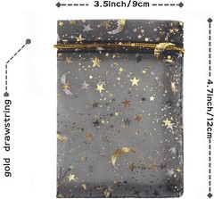 100 Pack 3.5 x 4.7 Inch Moon Star Organza Jewelry Gift Pouch Candies Bag