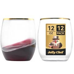 12 Pack 12oz Gold Plastic Wine Glasses Stemless, Gold Gold(12oz-12pack)