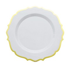 10.5″ White Round Dinner Plates With Gold Scalloped Rim Wedding Tableware