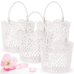 White Flower Girl Basket with Handle for Wedding Ceremony, 5.9 x 4.72 x 4.33 …