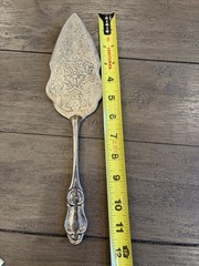 Vintage Silverplate Pie Cake Server 11” Ornate Etched Blade Scroll Handle