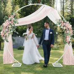 M/L Round Wedding Arch Backdrop Stand Outdoor Garden Lawn Beach Summer Wedding