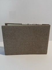 Rustic Burlap Linen & Lace Wedding Guest Book, Brown/White, Twine Flower