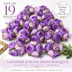Lot of 19 Artificial Lavender Blush Peony Bouquets Wedding Floral Decor