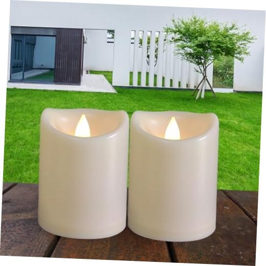 2 Pack Outdoor Battery Operated Candles with Timer (3×4 3 x 4 inches – 2 PACK