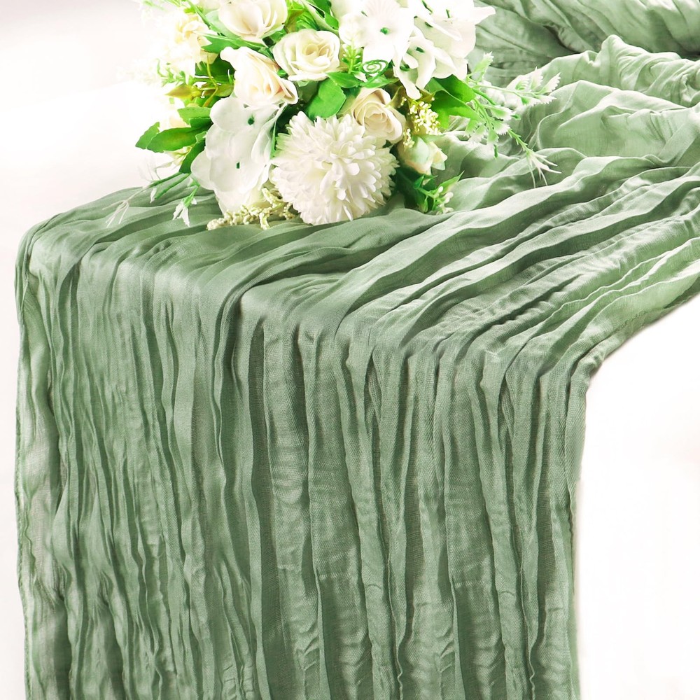 3Pack Dusty Green Cheesecloth Table Runner 88.9 cm x 304.8 cm,